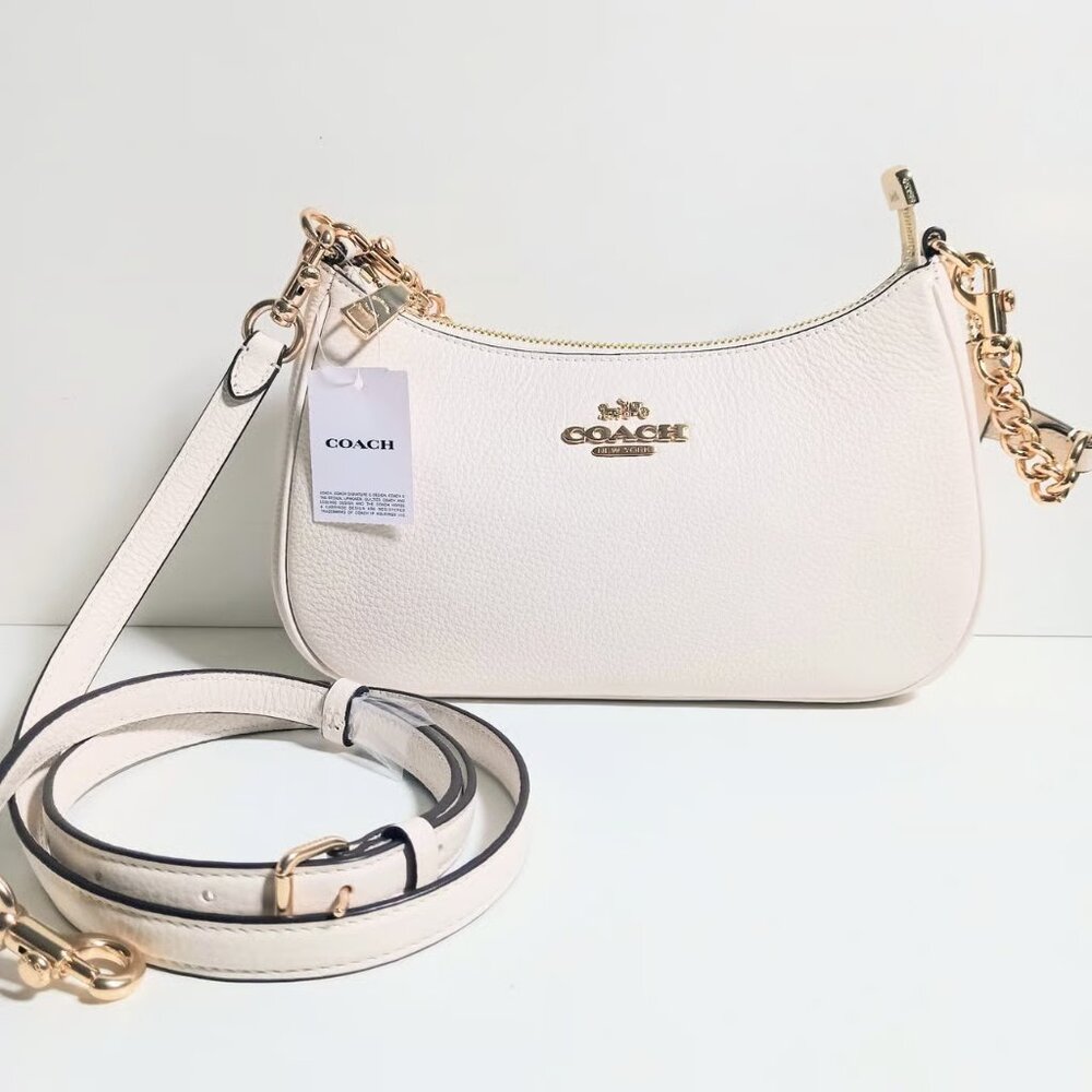 Coach Teri Shoulder Bag Pebble Leather Chalk CV934 - Picture 2 of 9